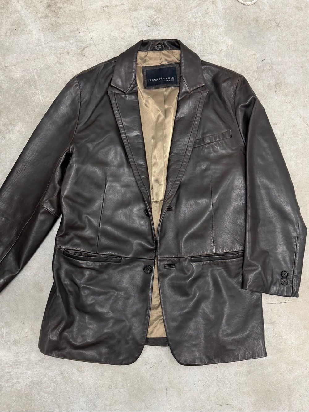 Kenneth Cole New York Line Brown Leather Coat Jacket